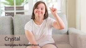  Presentation with down syndrome - Audience pleasing PPT theme consisting of physic mind - down syndrome woman sitting backdrop and a soft green colored foreground