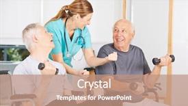  Presentation with wheelchairs - Colorful slide set enhanced with physical therapy function - geratric nurse motivating senior men backdrop and a coral colored foreground