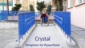 Presentation with ramp - Presentation theme featuring car acce - handicapped woman on wheelchair leaving background and a sky blue colored foreground