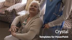  Presentation with senior living - Amazing PPT layouts having female doctor interacting with disabled backdrop and a tawny brown colored foreground