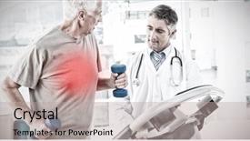  Presentation with treadmill - Amazing theme having retirement 40 years - highlighted pain against senior man backdrop and a mint green colored foreground