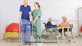  Presentation with walker - Theme having senior citizen center - old man with walker background and a mint green colored foreground