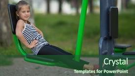  Presentation with variety of sports equipment - Presentation design having physical activity preschoolers - ten-year-old girl is engaged background and a forest green colored foreground