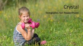 Presentation with ten virgins - Presentation theme with physical activity preschoolers - ten-year-old girl with dumbbells sitting background and a  colored foreground