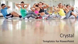  Presentation with elderly people exercise patient training - Colorful PPT layouts enhanced with physical appearance - group of young people backdrop and a soft green colored foreground