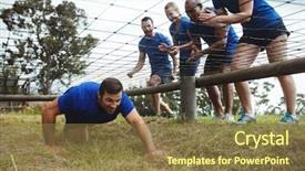  Presentation with obstacle course - Amazing slides having physical barrier - fit man crawling backdrop and a tawny brown colored foreground