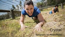  Presentation with obstacle course - Cool new slide set with physical barrier - fit woman crawling backdrop and a coral colored foreground