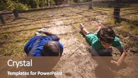  Presentation with obstacle course - Colorful PPT theme enhanced with physical barrier - kids crawling under the net backdrop and a  colored foreground
