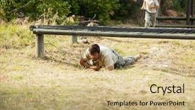  Presentation with boot camp - Amazing slide set having physical barrier - soldier crawling under the net backdrop and a  colored foreground
