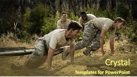  Presentation with boot camp - Colorful presentation design enhanced with physical barrier - soldiers crawling under the net backdrop and a  colored foreground