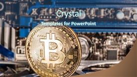  Presentation with record keeping - Presentation design consisting of physical bitcoins and record-keeping background and a ocean colored foreground