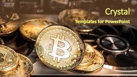  Presentation with record keeping - PPT theme with physical bitcoins and record-keeping background and a tawny brown colored foreground