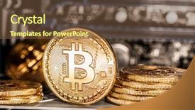  Presentation with record keeping - Colorful slide set enhanced with physical bitcoins and record-keeping backdrop and a tawny brown colored foreground