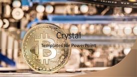  Presentation with record keeping - Colorful PPT layouts enhanced with physical bitcoins and record-keeping backdrop and a coral colored foreground
