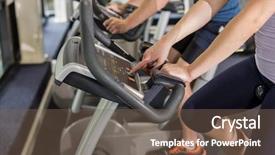  Presentation with exercise bike - Beautiful slide set featuring physical change - fit people doing exercise bike backdrop and a violet colored foreground