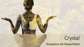  Presentation with ferns - Presentation design enhanced with physical change - sporty blonde sitting in lotus background and a soft green colored foreground