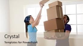  Presentation with boxes - Amazing slide set having physical change - young man carrying stacked boxes backdrop and a soft green colored foreground