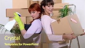  Presentation with cleaning day - Cool new PPT layouts with physical change - young women cleaning out their backdrop and a tawny brown colored foreground