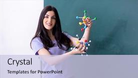  Presentation with teacher and student - Slide set with physical chemisty - young female teacher student background and a sky blue colored foreground