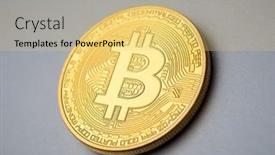 Presentation with aluminium - Audience pleasing PPT theme consisting of physical-cryptocurrency-golden-bitcoin-coin backdrop and a yellow colored foreground