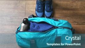  Presentation with physical fitness - Theme featuring physical design - woman standing next to bag background and a ocean colored foreground