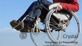  Presentation with blue sky - Cool new presentation theme with physical disability - closeup of handicapped woman balancing backdrop and a light blue colored foreground