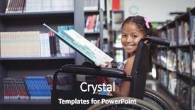  Presentation with smiling paramedic sitting in ambulance - Presentation theme featuring physical disability - portrait of smiling girl background and a  colored foreground