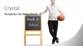  Presentation with physical education - PPT theme featuring physical-education-teacher-holding background and a  colored foreground