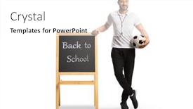  Presentation with physical education - PPT theme featuring physical-education-teacher-holding background and a white colored foreground
