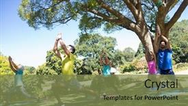  Presentation with yoga - Colorful presentation theme enhanced with physical environment - group of people performing yoga backdrop and a tawny brown colored foreground