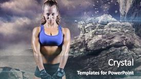  Presentation with rock - Presentation design featuring physical environment - portrait of confident woman background and a dark gray colored foreground