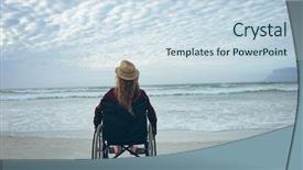  Presentation with wheelchair - Presentation design consisting of physical environment - rear view of young disabled background and a sky blue colored foreground