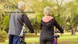  Presentation with senior couple - Slide set with physical environment - senior couple in the park background and a yellow colored foreground