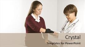  Presentation with physical examination - Presentation design consisting of physical examination - african american middle-aged female doctor background and a  colored foreground