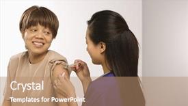  Presentation with physical examination - Presentation with physical examination - asian chinese mid-adult female medical background and a coral colored foreground