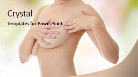  Presentation with breast cancer - Theme with physical examination - breast cancer - woman holding background and a  colored foreground