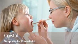  Presentation with physical examination - PPT theme having physical examination - female doctor examining little child background and a coral colored foreground