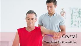 Presentation with physiotherapist - Slide set consisting of physical examination - male physiotherapist examining a mature background and a red colored foreground