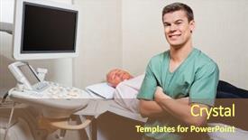  Presentation with thesis on stroke patient - Beautiful PPT theme featuring physical examination - portrait of radiologic technician smiling backdrop and a tawny brown colored foreground