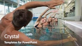  Presentation with aerobics - Audience pleasing presentation consisting of male instructor in swimming pool backdrop and a tawny brown colored foreground