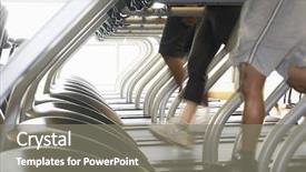  Presentation with multiculturl people - Slide set enhanced with running on treadmills in health background and a gray colored foreground