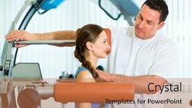 Presentation with physiotherapy making physical exercises - PPT layouts featuring doctor sport - patient at the physiotherapy making background and a coral colored foreground