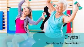  Presentation with physical fitness - PPT theme featuring physical fitness - group of senior and young background and a teal colored foreground