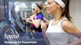  Presentation with running treadmill - Colorful theme enhanced with physical fitness - group of young people running backdrop and a ocean colored foreground