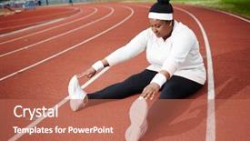  Presentation with black cross - Audience pleasing PPT theme consisting of physical fitness - plump sporty girl in white backdrop and a coral colored foreground