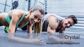  Presentation with physical fitness - Beautiful presentation featuring physical fitness - portrait of a muscular couple backdrop and a light blue colored foreground