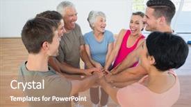  Presentation with physical fitness - Slide deck consisting of physical fitness - portrait of happy sporty people background and a coral colored foreground