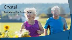  Presentation with physical fitness old age - PPT theme having physical fitness old age - cheerful senior couple background and a light blue colored foreground