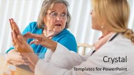  Presentation with physical fitness old age - Amazing slide deck having physical fitness old age - female doctor talking with senior backdrop and a  colored foreground