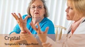  Presentation with physical fitness old age - Amazing PPT theme having physical fitness old age - female doctor talking with senior backdrop and a  colored foreground